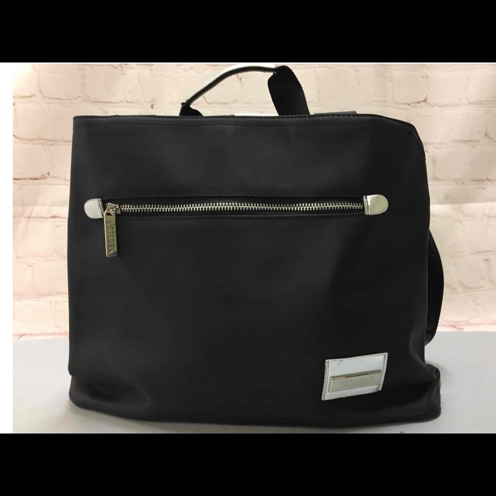NWOT VERSACE Black and Silver Parfums Nylon Tote Bag